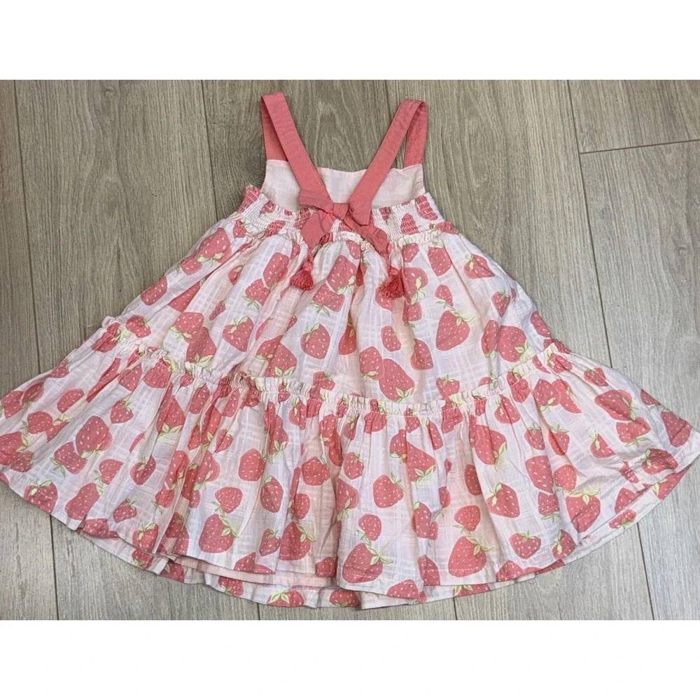 Cynthia Rowley Girls Sun Dress Peach Strawberries Cotton‎ Cottagecore 3T